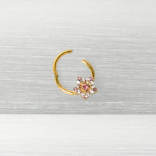 将图片加载到图库查看器,16G 3/8 Pink Clear Gem Gold Tone Texture Star Hinged Segment Ring