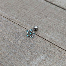 Load image into Gallery viewer, 16G 1/4 Blue Clear Gem Opulent Flower Cartilage Tragus Earring