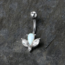 Load image into Gallery viewer, White Faux Opal Drop Flower Belly Ring