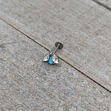 Load image into Gallery viewer, 16G 5/16 White Synthetic Opal Flower Labret Monroe Tragus