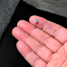 Load image into Gallery viewer, 16G 5/16 Clear Gem Blue Faux Opal Style Flower Curved Eyebrow Ring