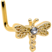 Load image into Gallery viewer, 20G 7mm Clear Gem Gold Tone Flying Dragonfly L Shape Nose Ring