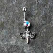 Load image into Gallery viewer, Aurora Gem Ornate Dragonfly Dangle Belly Ring