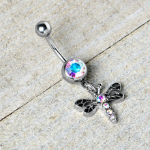 Load image into Gallery viewer, Aurora Gem Ornate Dragonfly Dangle Belly Ring