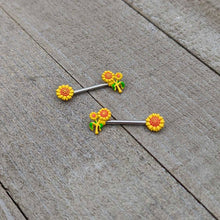Load image into Gallery viewer, 14G 9/16 Happy Yellow Sunflower Trio Barbell Nipple Ring Set