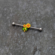 Load image into Gallery viewer, 14G Happy Sunflower Duo Industrial Barbell 38mm