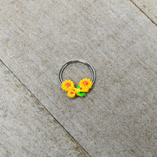Load image into Gallery viewer, 16G 3/8 Happy Yellow Sunflower Trio Hinged Segment Ring