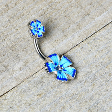 将图片加载到图库查看器,Blue Flower Textured Center Double Mount Belly Ring