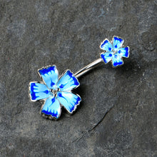 将图片加载到图库查看器,Blue Flower Textured Center Double Mount Belly Ring