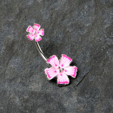 Load image into Gallery viewer, Pink Flower Textured Center Double Mount Belly Ring