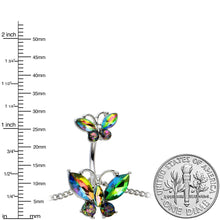 Load image into Gallery viewer, Rainbow Gem Butterfly Beauties Double Mount Belly Ring Belly Chain