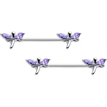 Load image into Gallery viewer, 14G 5/8 Purple Gem Simple Styled Dragonfly Barbell Nipple Ring Set