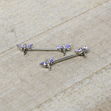 Load image into Gallery viewer, 14G 5/8 Purple Gem Simple Styled Dragonfly Barbell Nipple Ring Set