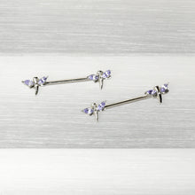 Load image into Gallery viewer, 14G 5/8 Purple Gem Simple Styled Dragonfly Barbell Nipple Ring Set