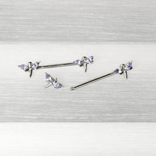Load image into Gallery viewer, 14G 5/8 Purple Gem Simple Styled Dragonfly Barbell Nipple Ring Set