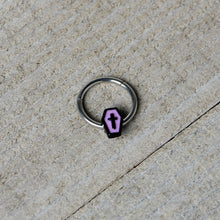 Load image into Gallery viewer, 16G 3/8 Creepy Coffin Lt Purple Glow in Dark Hinged Segment Ring