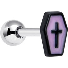 Load image into Gallery viewer, 16G 1/4 Creepy Coffin Lt Purple Glow in Dark Cartilage Earring