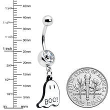 Load image into Gallery viewer, Clear Gem White Ghost Glow in the Dark Halloween Dangle Belly Ring