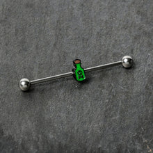 Load image into Gallery viewer, 14G Poison Green Bottle Glow in the Dark Industrial Barbell 38mm