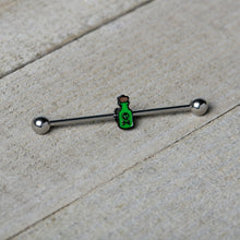 Load image into Gallery viewer, 14G Poison Green Bottle Glow in the Dark Industrial Barbell 38mm