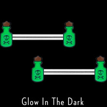 Load image into Gallery viewer, 14G 9/16 Poison Green Bottle Glow in Dark Barbell Nipple Ring Set