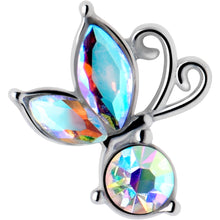 Load image into Gallery viewer, Aurora Gem Fleur de Lis Butterfly Barbell Tongue Ring