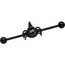 将图片加载到图库查看器,14G Black Halloween Smiling Witch Spider Industrial Barbell 38mm