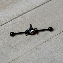 将图片加载到图库查看器,14G Black Halloween Smiling Witch Spider Industrial Barbell 38mm