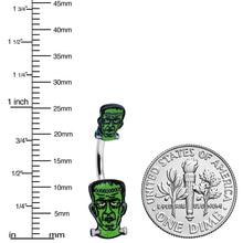 Load image into Gallery viewer, Frankenstein Head Green Glow in the Dark Double Mount Belly Ring