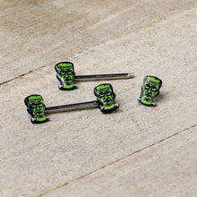Load image into Gallery viewer, 14G 9/16 Frankenstein Head Green Glow in the Dark Nipple Ring Set