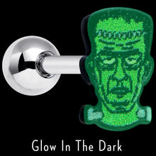 Load image into Gallery viewer, 16G 1/4 Frankenstein Head Green Glow in the Dark Cartilage Earring