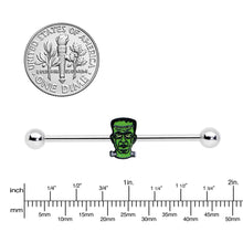 Load image into Gallery viewer, 14G Frankenstein Head Green Glow in Dark Industrial Barbell 38mm