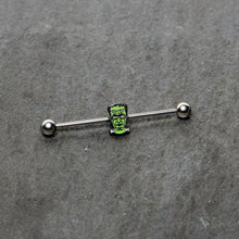 Load image into Gallery viewer, 14G Frankenstein Head Green Glow in Dark Industrial Barbell 38mm