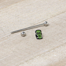 Load image into Gallery viewer, 14G Frankenstein Head Green Glow in Dark Industrial Barbell 38mm