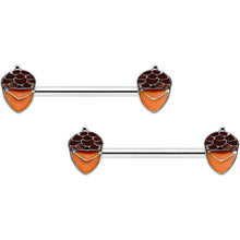 Load image into Gallery viewer, 14G 9/16 Autumn Acorn Brown Orange Barbell Nipple Ring Set