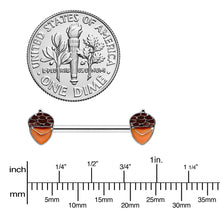 Load image into Gallery viewer, 14G 9/16 Autumn Acorn Brown Orange Barbell Nipple Ring Set