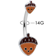 Load image into Gallery viewer, Autumn Acorn Face Brown Fall Double Mount Belly Ring