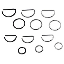 Load image into Gallery viewer, 20G 12 Pack ASTM F-136 Implant Grade Titanium Nose Hoop D Shaped Septum Ring and Cartilage Ear Hoop Earring Set