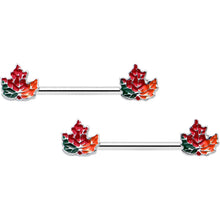 Load image into Gallery viewer, 14G 9/16 Autumn Tricolor Maple Leaf Barbell Nipple Ring Set