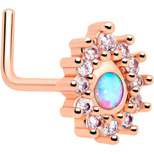 将图片加载到图库查看器,20G 7mm White Synthetic Opal Rose Gold Tone Lush L Shape Nose Ring