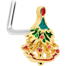 Load image into Gallery viewer, 20G 7mm Red Gem Deco Holiday Tree Golden L Shape Nose Ring
