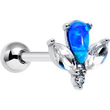 Load image into Gallery viewer, Blue Synthetic Opal Style Flower Barbell Tongue Ring