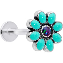 Load image into Gallery viewer, 16G 5/16 Blue Gem Flower Teal Petals Labret Monroe Tragus