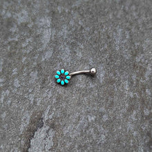 Load image into Gallery viewer, 16G 5/16 Blue Gem Flower Teal Petals Curved Eyebrow Ring