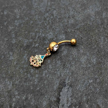 将图片加载到图库查看器,Clear Red Gem Gold Tone Decorated Holiday Tree Dangle Belly Ring