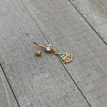 将图片加载到图库查看器,Clear Red Gem Gold Tone Decorated Holiday Tree Dangle Belly Ring