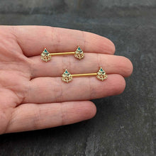 Load image into Gallery viewer, 14G 9/16 Red Gem Gold Hue Deco Holiday Tree Barbell Nipple Ring Set