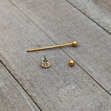 Load image into Gallery viewer, 14G Red Gem Gold Tone Deco Holiday Tree Industrial Barbell 38mm