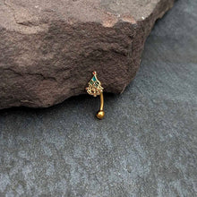 Load image into Gallery viewer, 16G 5/16 Red Gem Gold Tone Deco Holiday Tree Curved Eyebrow Ring