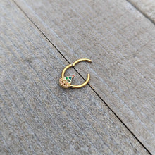 Load image into Gallery viewer, 16G 3/8 Red Gem Gold Tone Deco Holiday Tree Hinged Segment Ring
